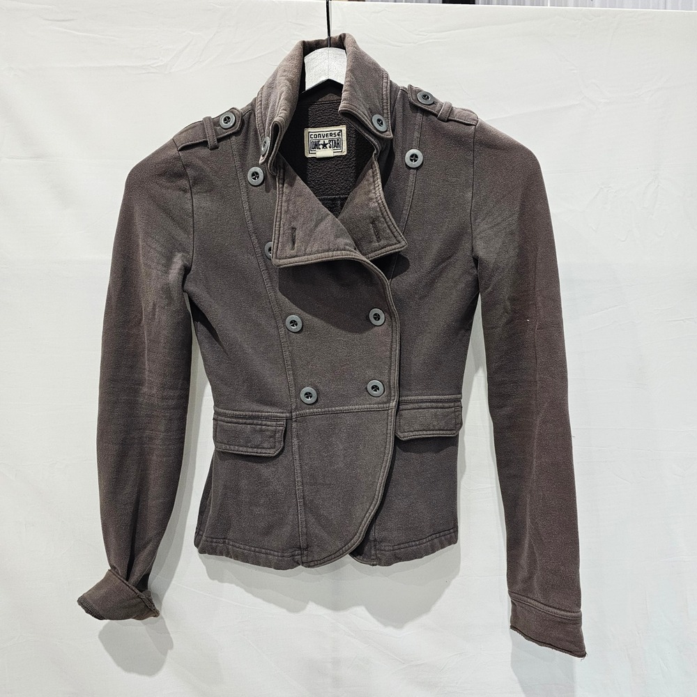 Converse One Star Womens XS Brown Fleece Double Breasted Pea Coat Jacket